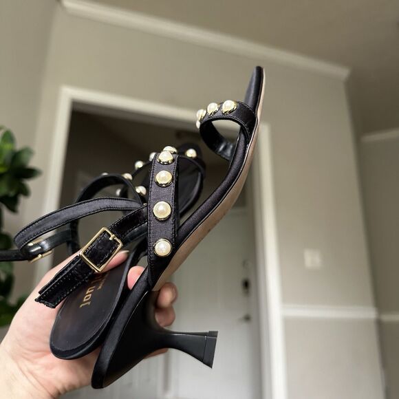JON JOSEF CARSON Black & Faux Pearl Kitten Heels Size 7.5 EXCELLENT! - Picture 8 of 11